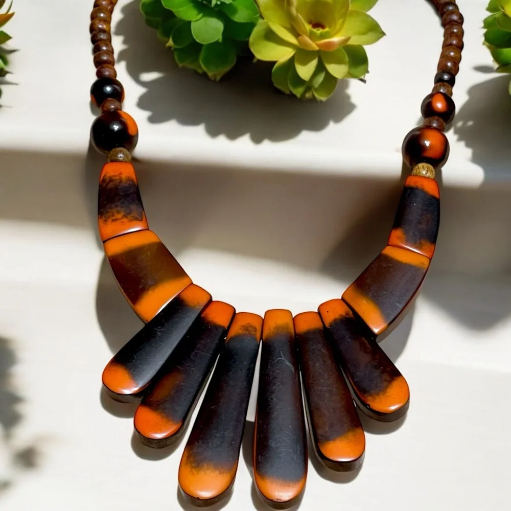 🧡 NEW ZAD Boho Orange & Brown Bib Necklace 🧡 - Picture 11 of 16